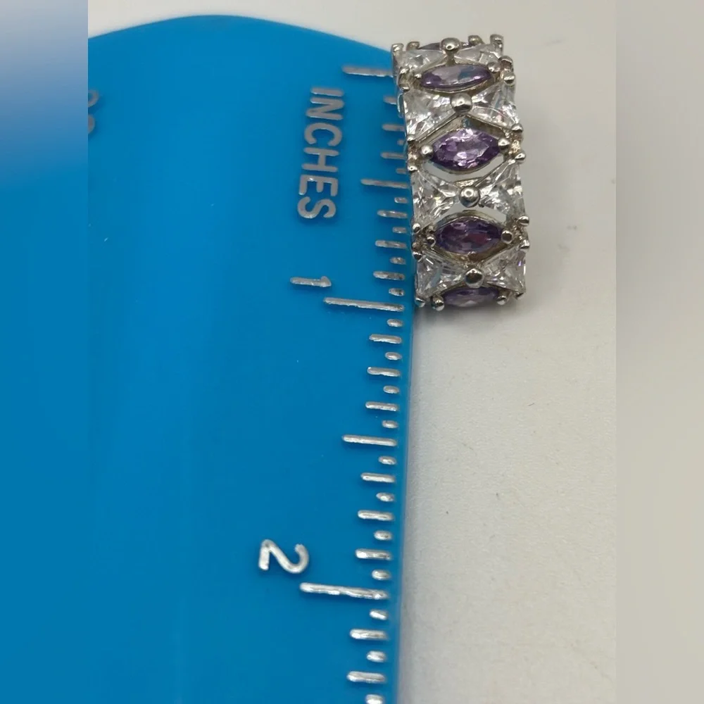 Diamond Silver Amethyst Huggie 
Hoop Earrings - Picture 8 of 9